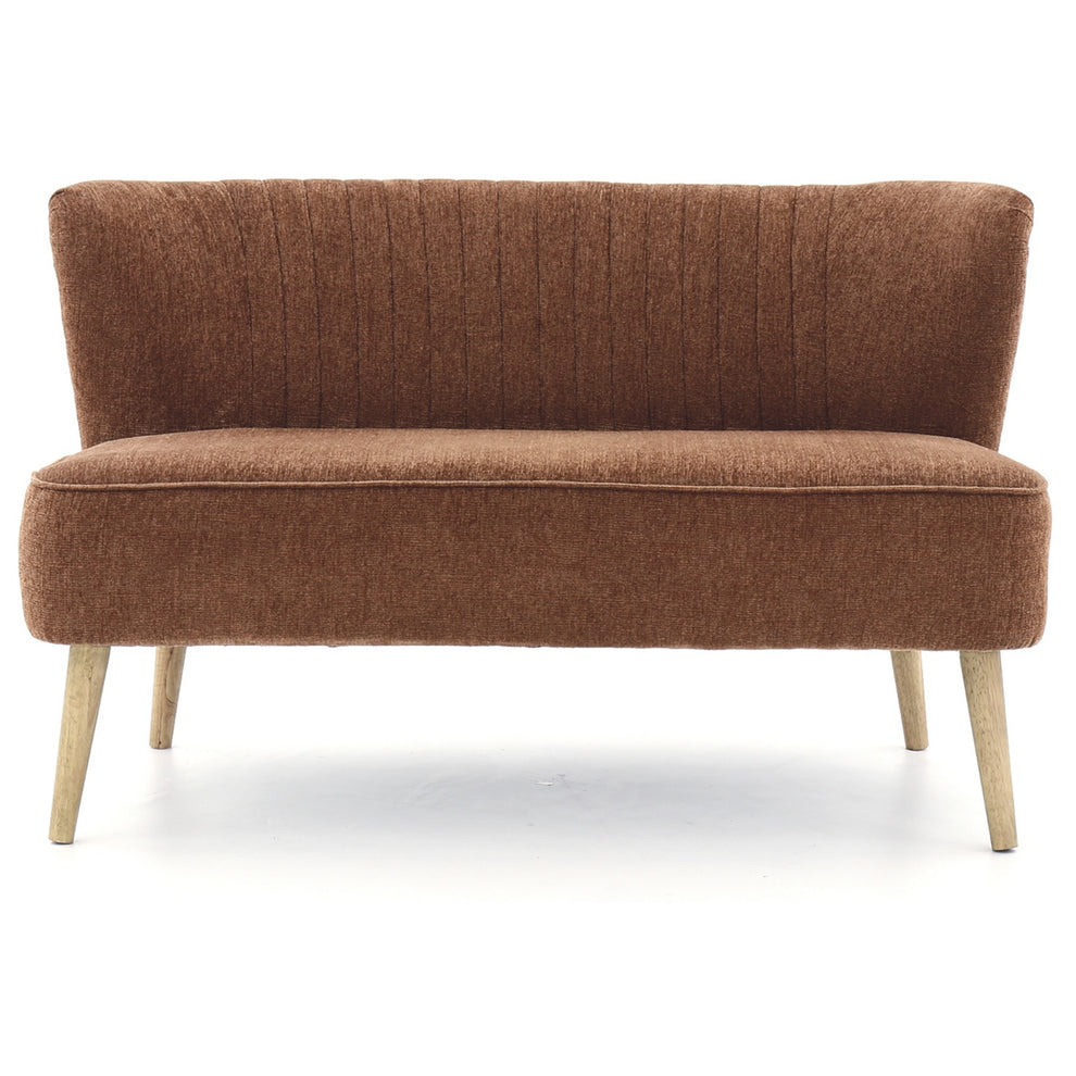 Curved Channel Stitched Fabric Accent Bench With Wooden Legs Brown By Benzara | Benches | Modishstore - 4
