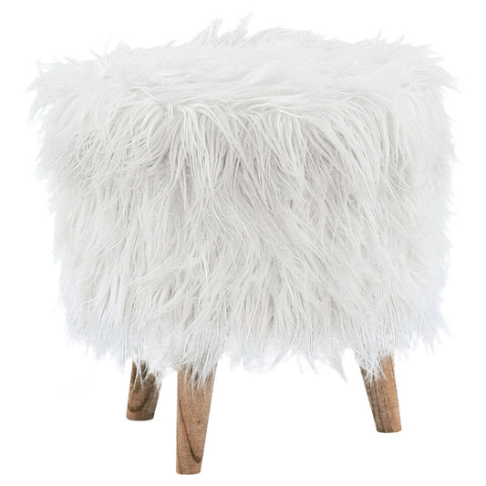 Removable Top Faux Fur Storage Ottoman With Wooden Legs White And Brown By Benzara | Ottomans | Modishstore