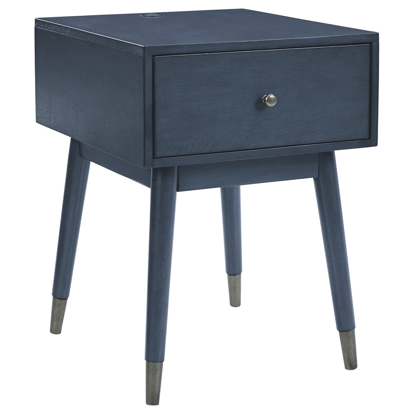 1 Drawer Wooden Accent Table With Usb Ports And Splayed Legs Blue By Benzara | Accent Tables | Modishstore