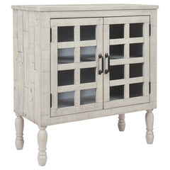 2 Glass Inlay Door Wooden Accent Cabinet With Turned Legs Antique White By Benzara