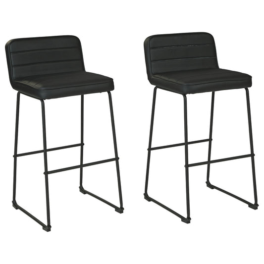 40 Inch Channel Stitched Leatherette Barstool With Sled BaseSet Of 2Black By Benzara | Bar Stools & Tables | Modishstore
