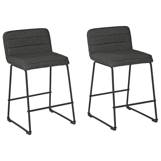 Channel Stitched Low Back Fabric Barstool With Sled Base Set Of 2 Gray By Benzara | Bar Stools & Tables | Modishstore