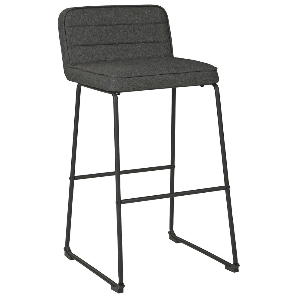 40 Inch Channel Stitched Low Fabric Barstool With Sled Base Set Of 2 Gray By Benzara | Bar Stools & Tables | Modishstore - 4