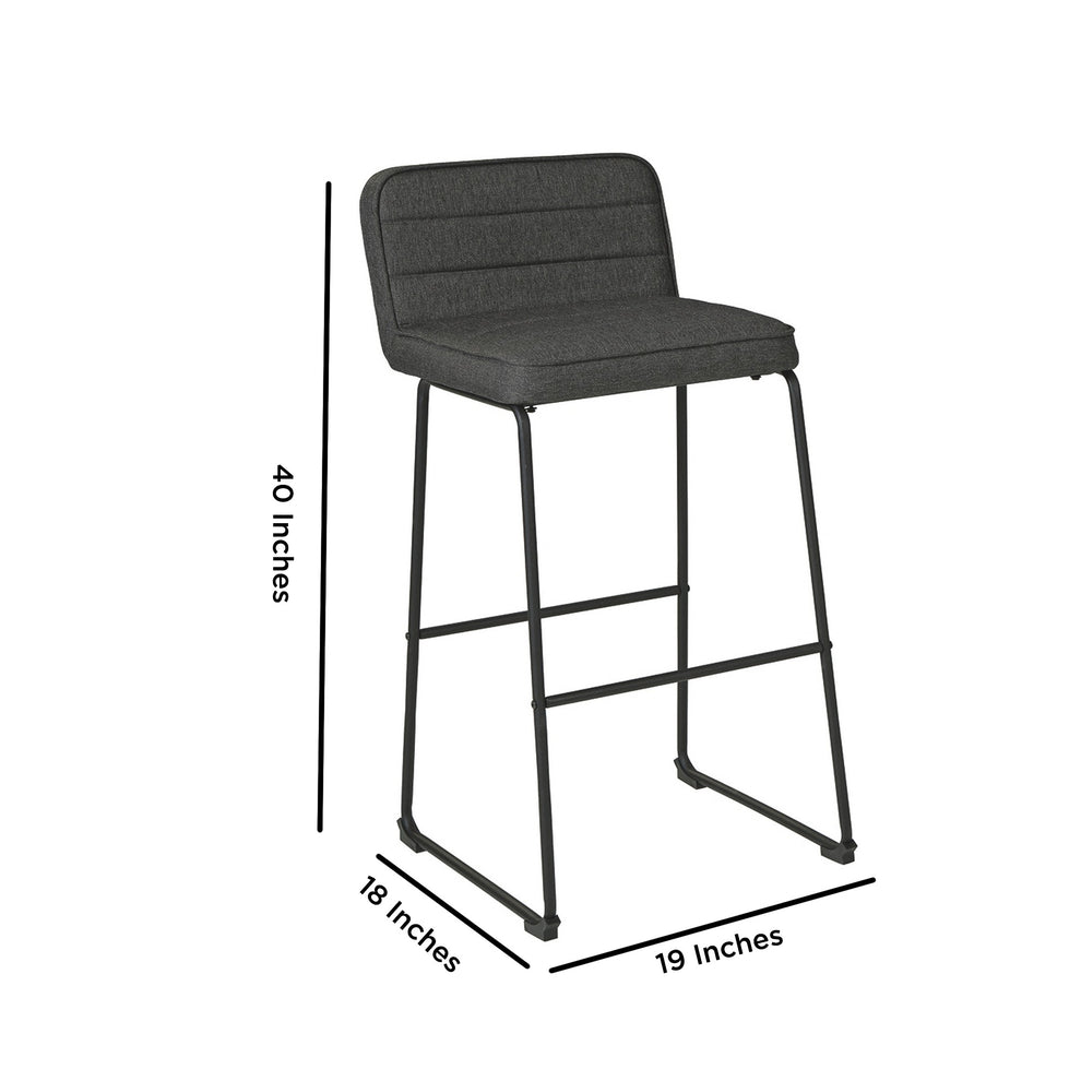 40 Inch Channel Stitched Low Fabric Barstool With Sled Base Set Of 2 Gray By Benzara | Bar Stools & Tables | Modishstore - 5