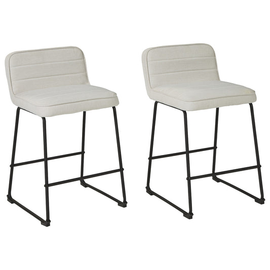 Channel Stitched Low Back Fabric Barstool With Sled Base Set Of 2 White By Benzara | Bar Stools & Tables | Modishstore