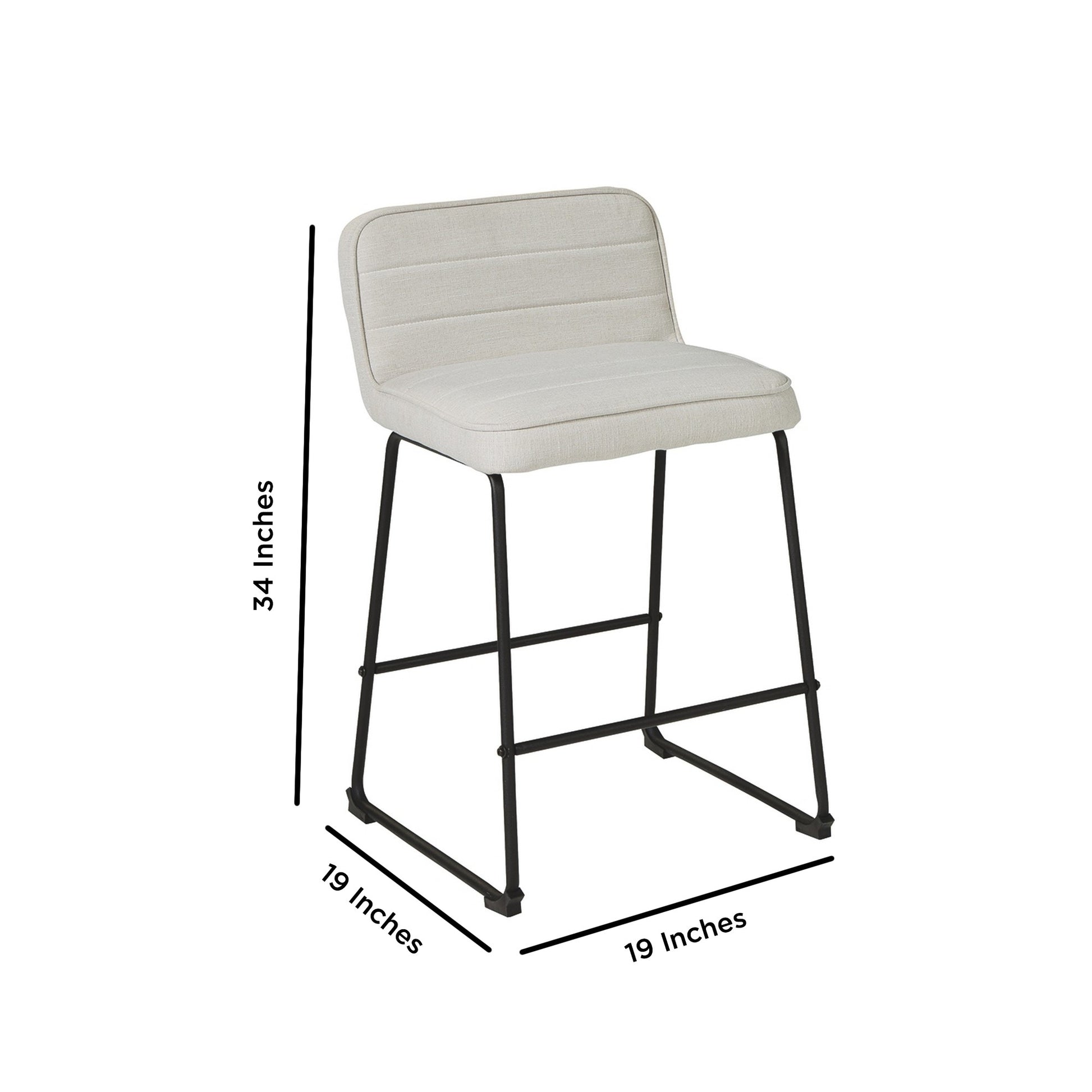 Channel Stitched Low Back Fabric Barstool With Sled Base Set Of 2 White By Benzara | Bar Stools & Tables | Modishstore - 5