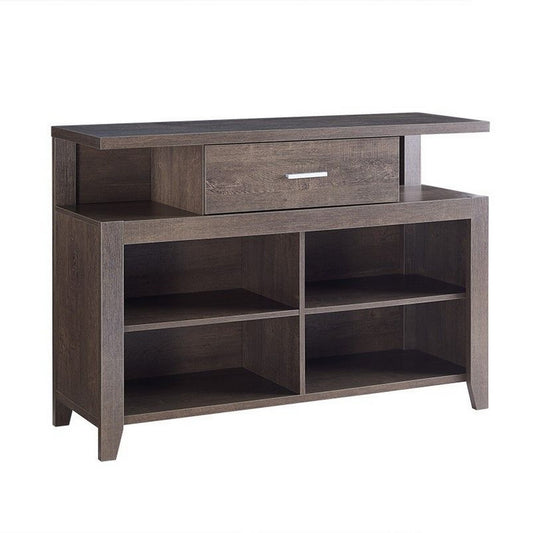 1 Drawer Wooden Tv Stand With 4 Open Compartments Oak Brown By Benzara | Cabinets | Modishstore