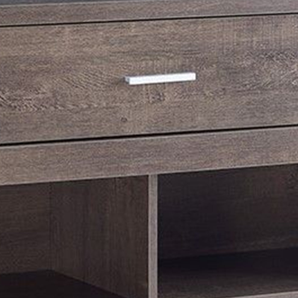 1 Drawer Wooden Tv Stand With 4 Open Compartments Oak Brown By Benzara | Cabinets | Modishstore - 3