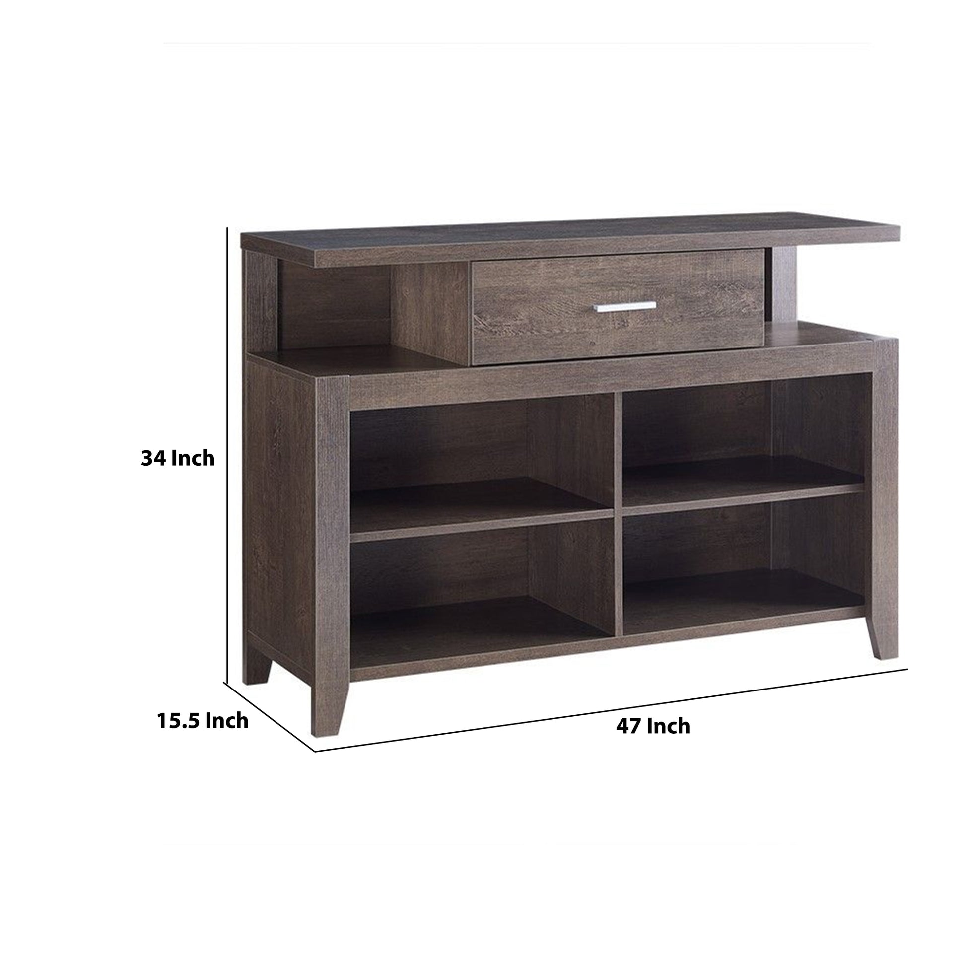 1 Drawer Wooden Tv Stand With 4 Open Compartments Oak Brown By Benzara | Cabinets | Modishstore - 2