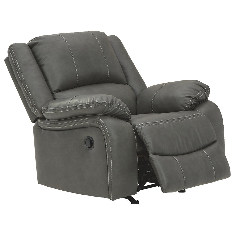 Faux Leather Upholstered Rocker Recliner With Jumbo Stitching, Gray By Benzara | Chairs & Recliners | Modishstore - 2