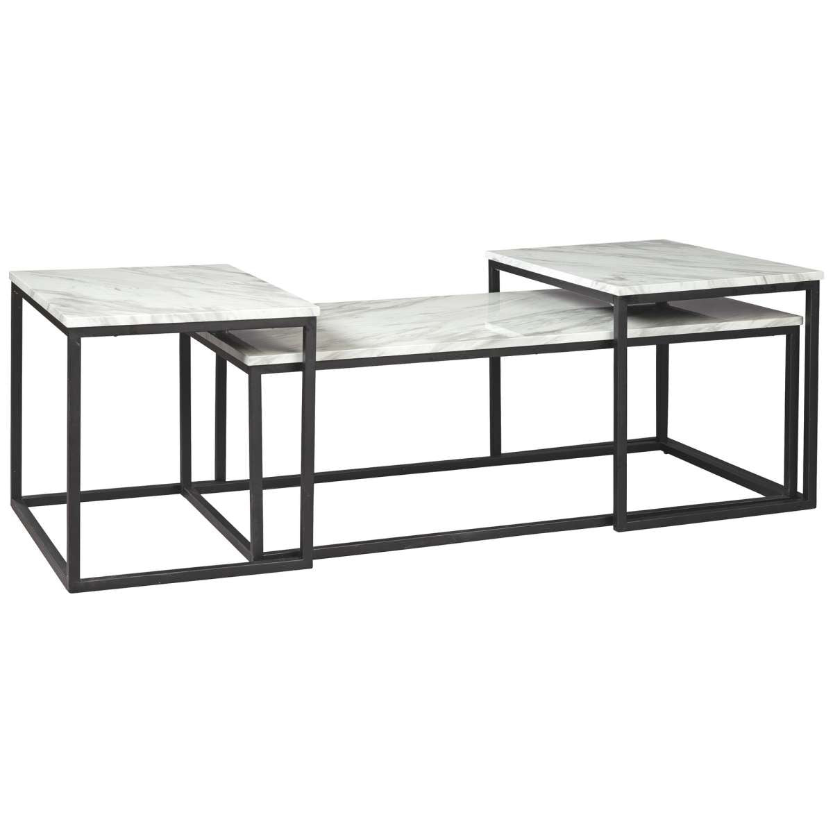 3 Piece Metal Frame Occasional Table Set With Marble Top, White And Black By Benzara | Coffee Tables |  Modishstore  - 2