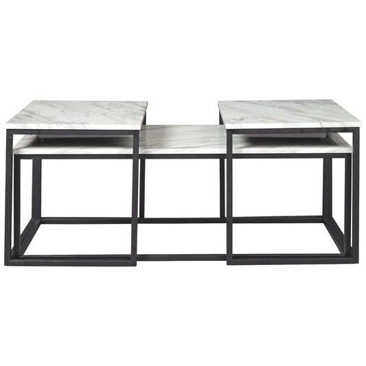 3 Piece Metal Frame Occasional Table Set With Marble Top, White And Black By Benzara | Coffee Tables |  Modishstore 