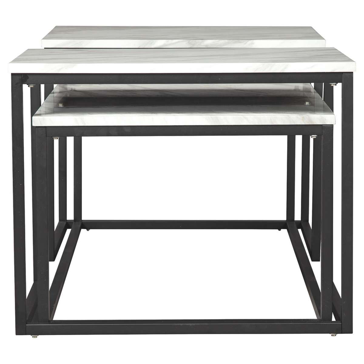 3 Piece Metal Frame Occasional Table Set With Marble Top, White And Black By Benzara | Coffee Tables |  Modishstore  - 4