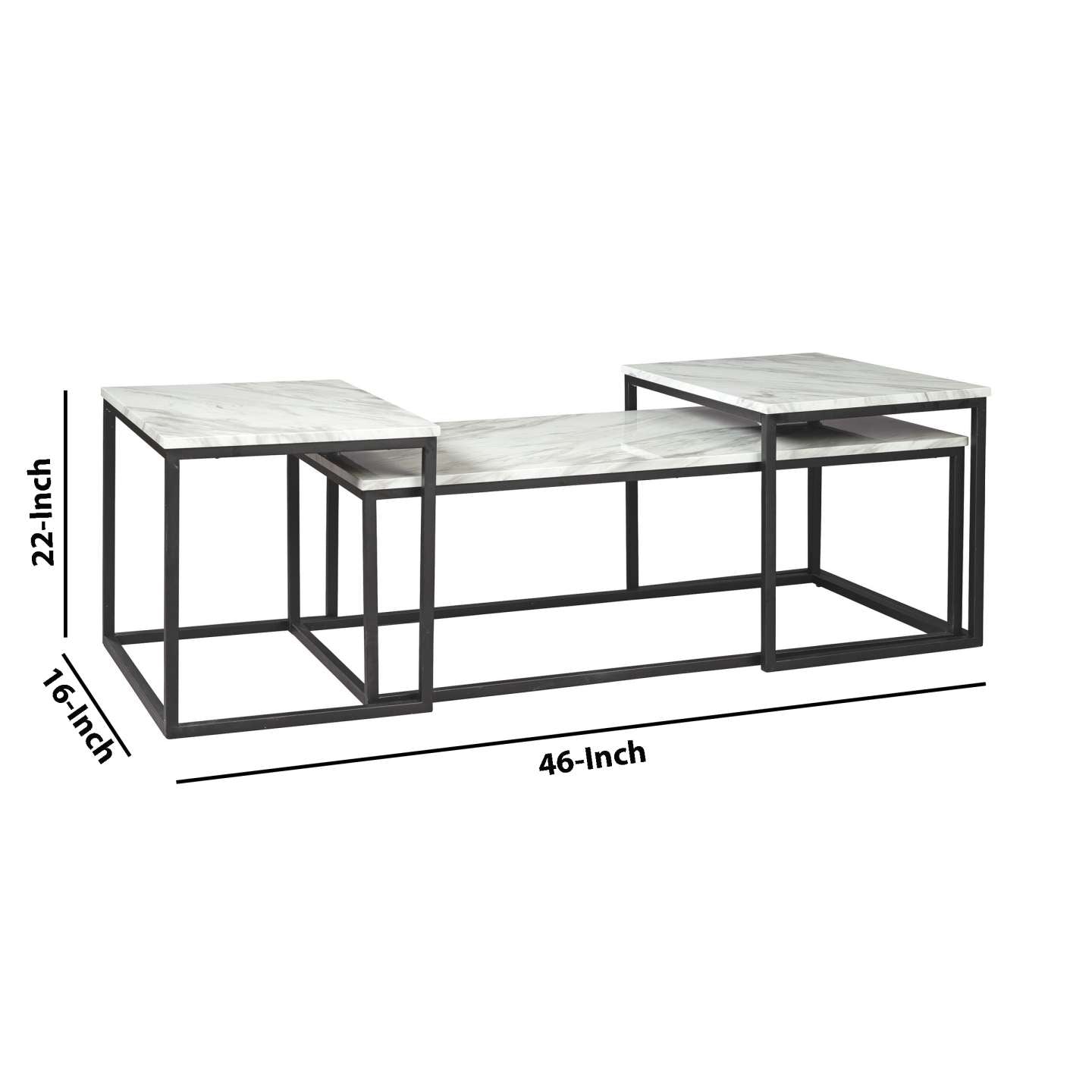3 Piece Metal Frame Occasional Table Set With Marble Top, White And Black By Benzara | Coffee Tables |  Modishstore  - 3