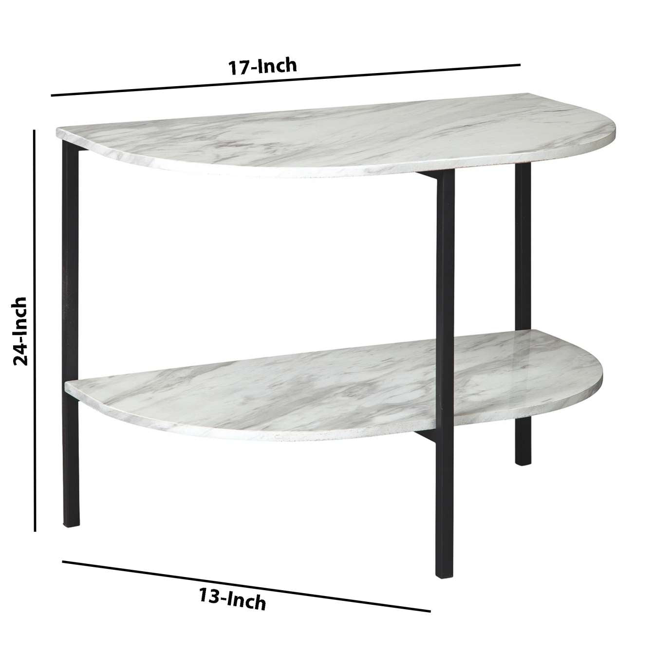 Crescent Moon Shaped Marble Top Metal Chair Side End Table, White And Black By Benzara | Side Tables |  Modishstore  - 2