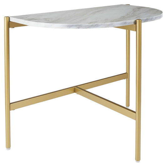 Crescent Moon Shaped Marble Top Metal Chair Side End Table, White And Gold By Benzara | Side Tables |  Modishstore 