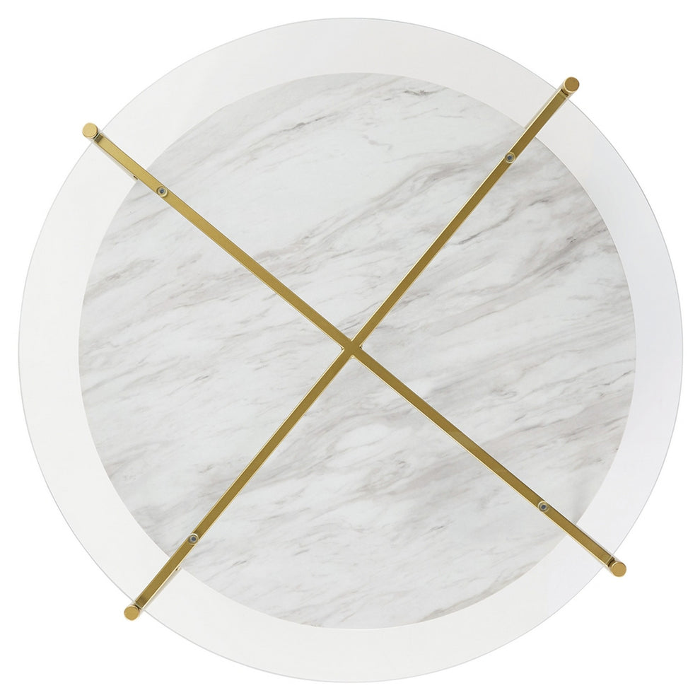 Glass Top Cocktail Table With Faux Marble Bottom Shelf, Clear And Gold By Benzara | Coffee Tables | Modishstore - 4