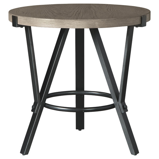 Round Wooden Top End Table With Open Geometric Metal Base, Gray And Black By Benzara | End Tables | Modishstore