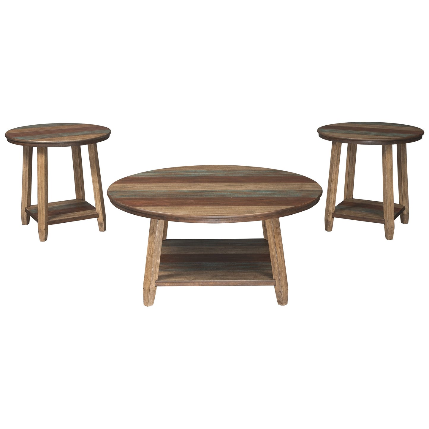 Rustic Plank Style Round Shape Cocktail And 2 End Tables, Set Of 3, Brown By Benzara | End Tables | Modishstore - 4