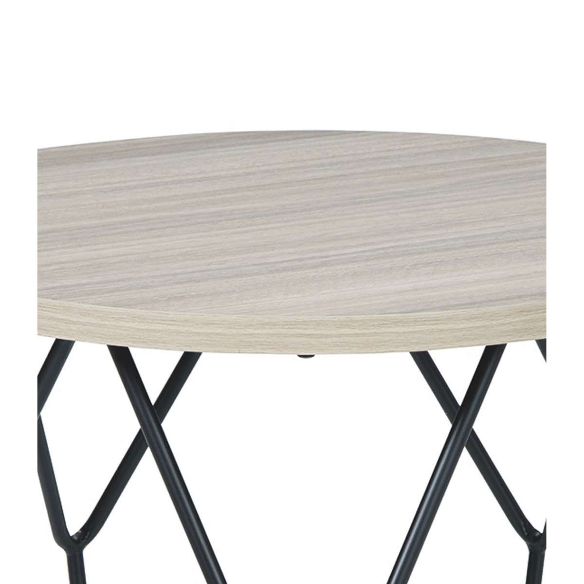 Wooden Top Round End Table With Open Geometric Base, Gray And Black By Benzara | End Tables |  Modishstore  - 5