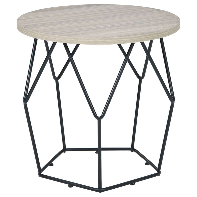 Wooden Top Round End Table With Open Geometric Base, Gray And Black By Benzara | End Tables |  Modishstore 