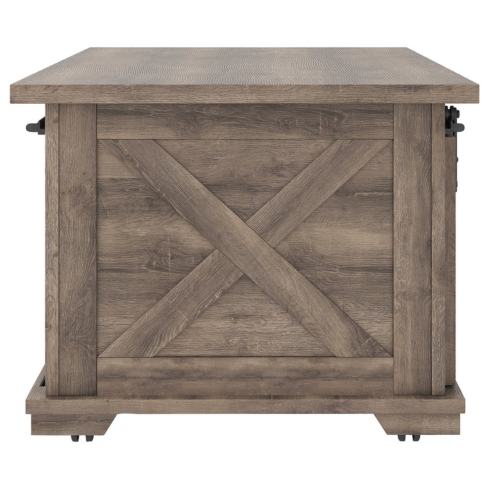 Panel Design Wooden Cocktail Table With Barn Sliding Door And Casters,Brown By Benzara | Coffee Tables | Modishstore - 2