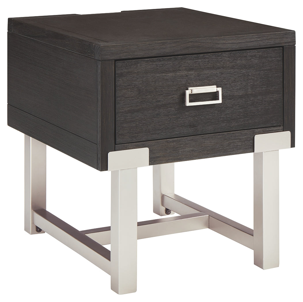 1 Drawer Wooden End Table With Metal Legs And Usb Plug In, Black By Benzara | End Tables | Modishstore