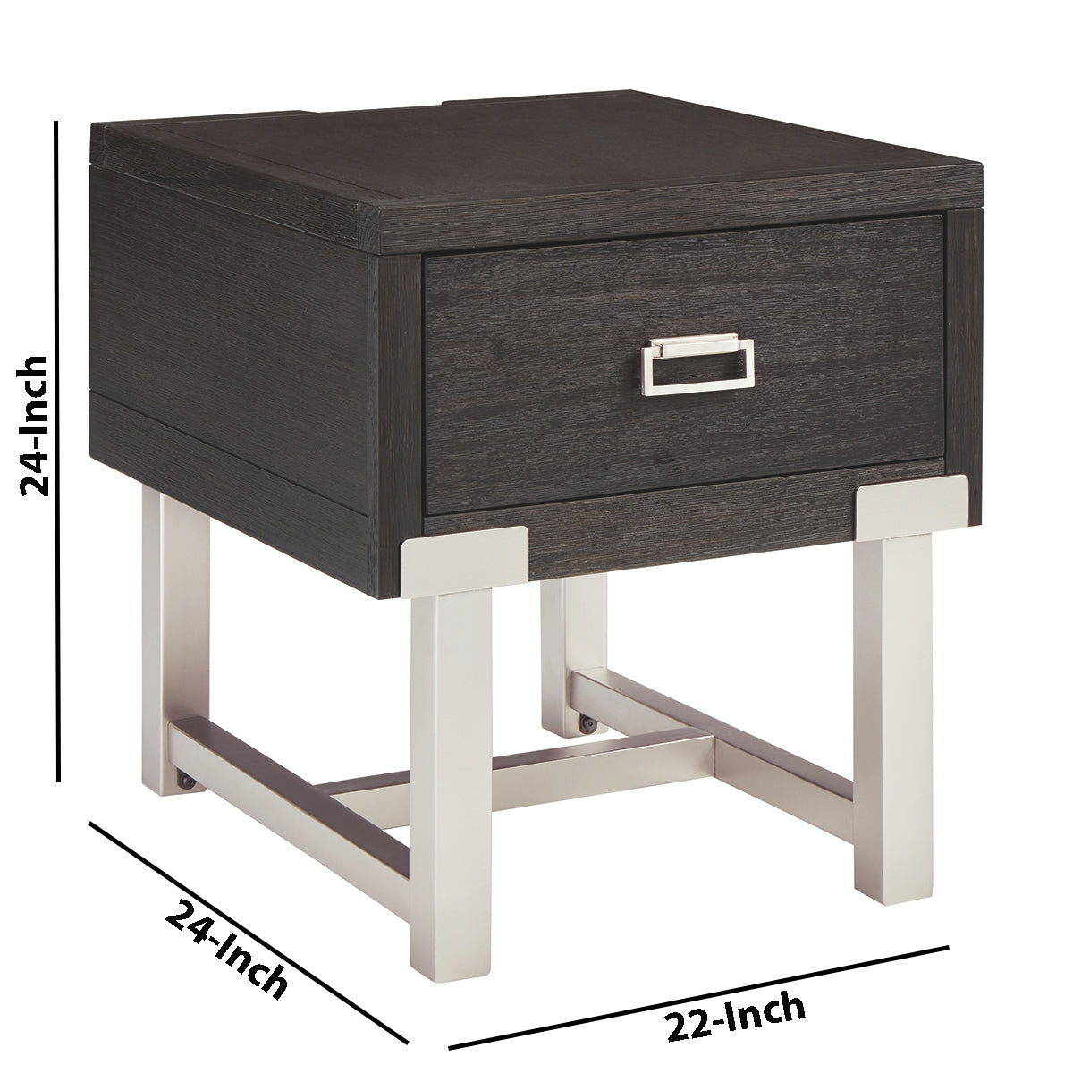 1 Drawer Wooden End Table With Metal Legs And Usb Plug In, Black By Benzara | End Tables | Modishstore - 5