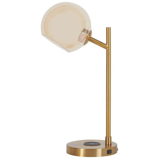 Metal Desk Lamp With Round Glass Shade And Wireless Charger, Gold By Benzara | Table Lamps |  Modishstore 