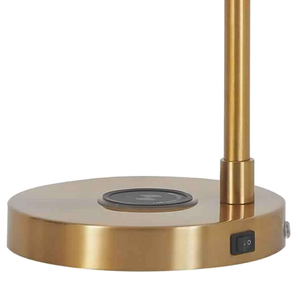 Metal Desk Lamp With Round Glass Shade And Wireless Charger, Gold By Benzara | Table Lamps |  Modishstore  - 3