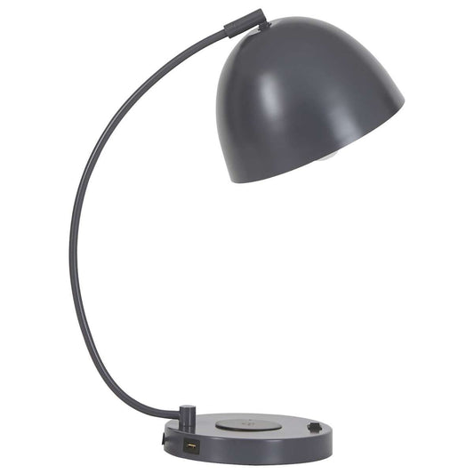 Curved Metal Desk Lamp With Usb And Wireless Charging Pad, Gray By Benzara | Table Lamps |  Modishstore 