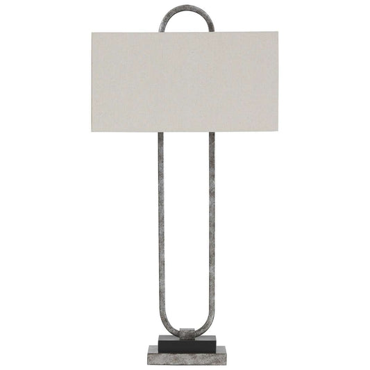 Open Capsule Metal Body Table Lamp With Fabric Drum Shade, Gray And White By Benzara | Table Lamps |  Modishstore 