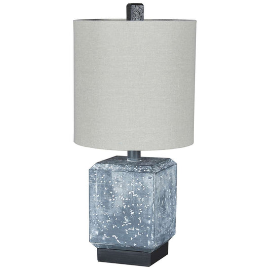 Cubical Faux Concrete Body Table Lamp With Fabric Drum Shade, Gray By Benzara | Table Lamps |  Modishstore 
