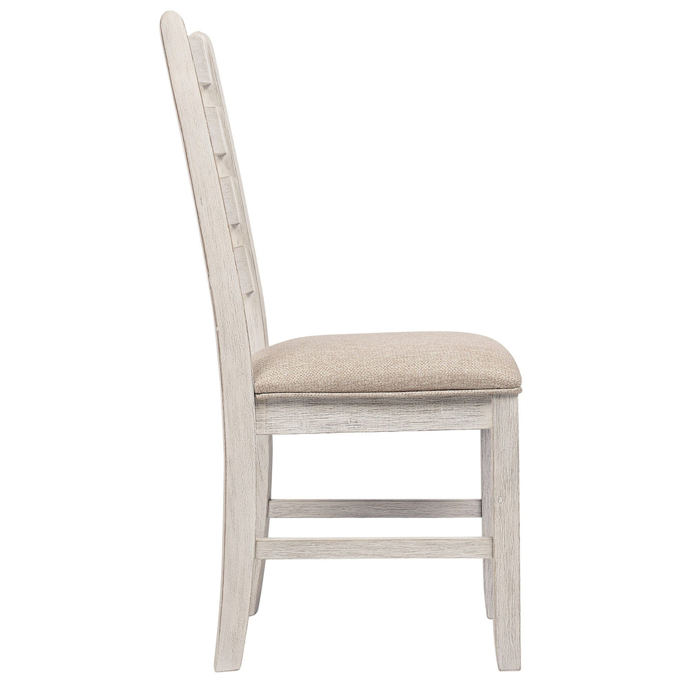 Fabric Dining Side Chair With Ladder Back, Set Of 2, White And Brown By Benzara | Accent Chairs | Modishstore - 2