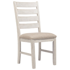 Fabric Dining Side Chair With Ladder Back, Set Of 2, White And Brown By Benzara