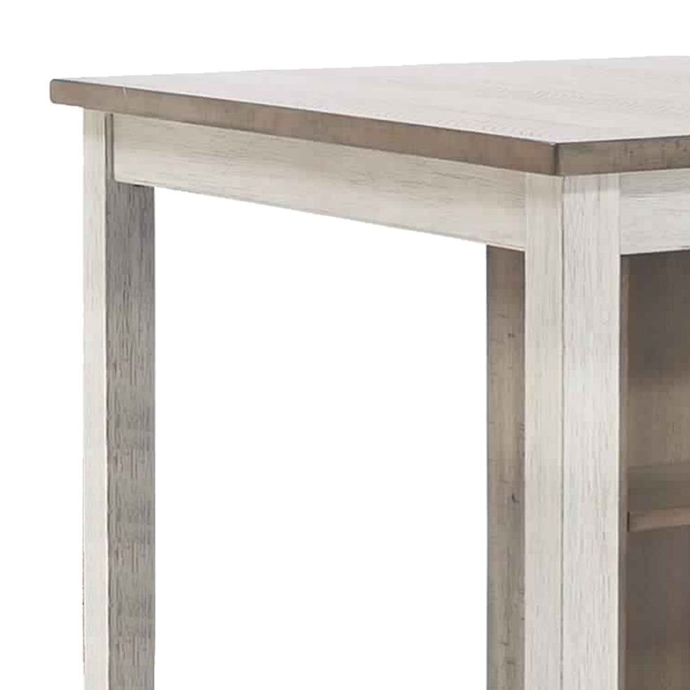 3 Piece Counter Height Table And Barstool Set, Antique White And Brown By Benzara | Bar Stools & Tables | Modishstore - 3