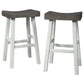 31 Inch Wooden Saddle Stool With Angular Legs Set Of 2 Brown And White By Benzara | Stools | Modishstore