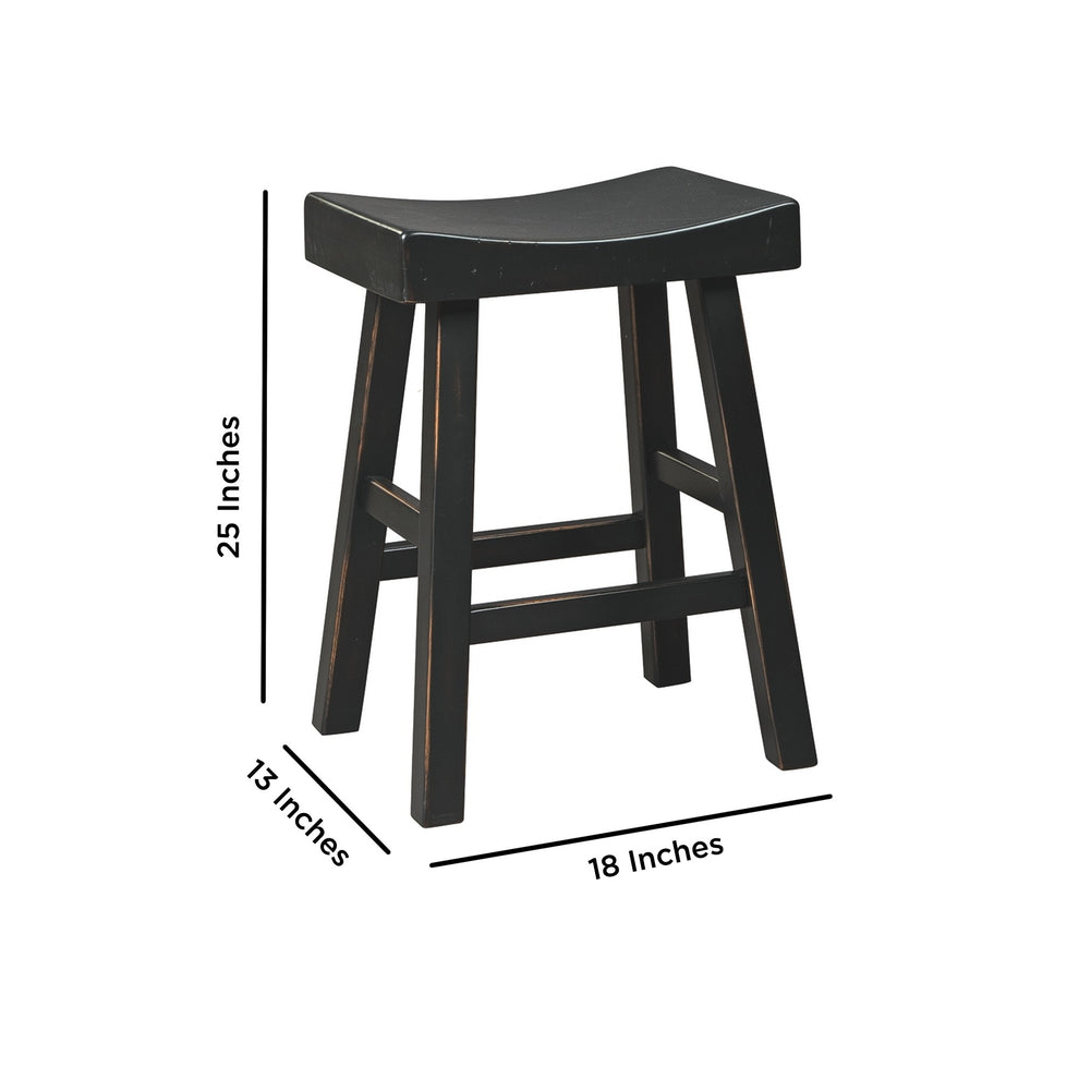 25 Inch Wooden Saddle Stool With Angular Legs Set Of 2 Black By Benzara | Stools | Modishstore - 5