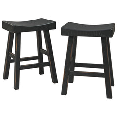 25 Inch Wooden Saddle Stool With Angular Legs Set Of 2 Black By Benzara