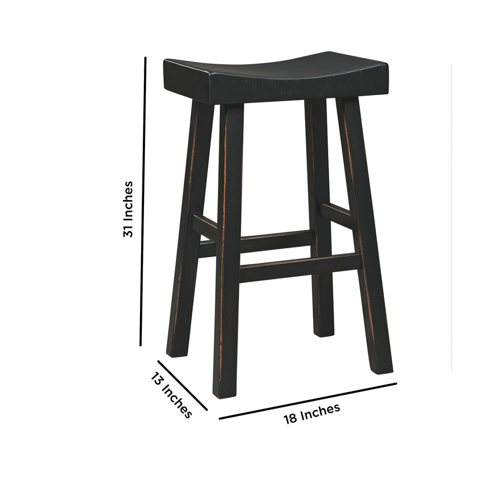 31 Inch Wooden Saddle Stool With Angular Legs Set Of 2 Black By Benzara | Stools | Modishstore - 5