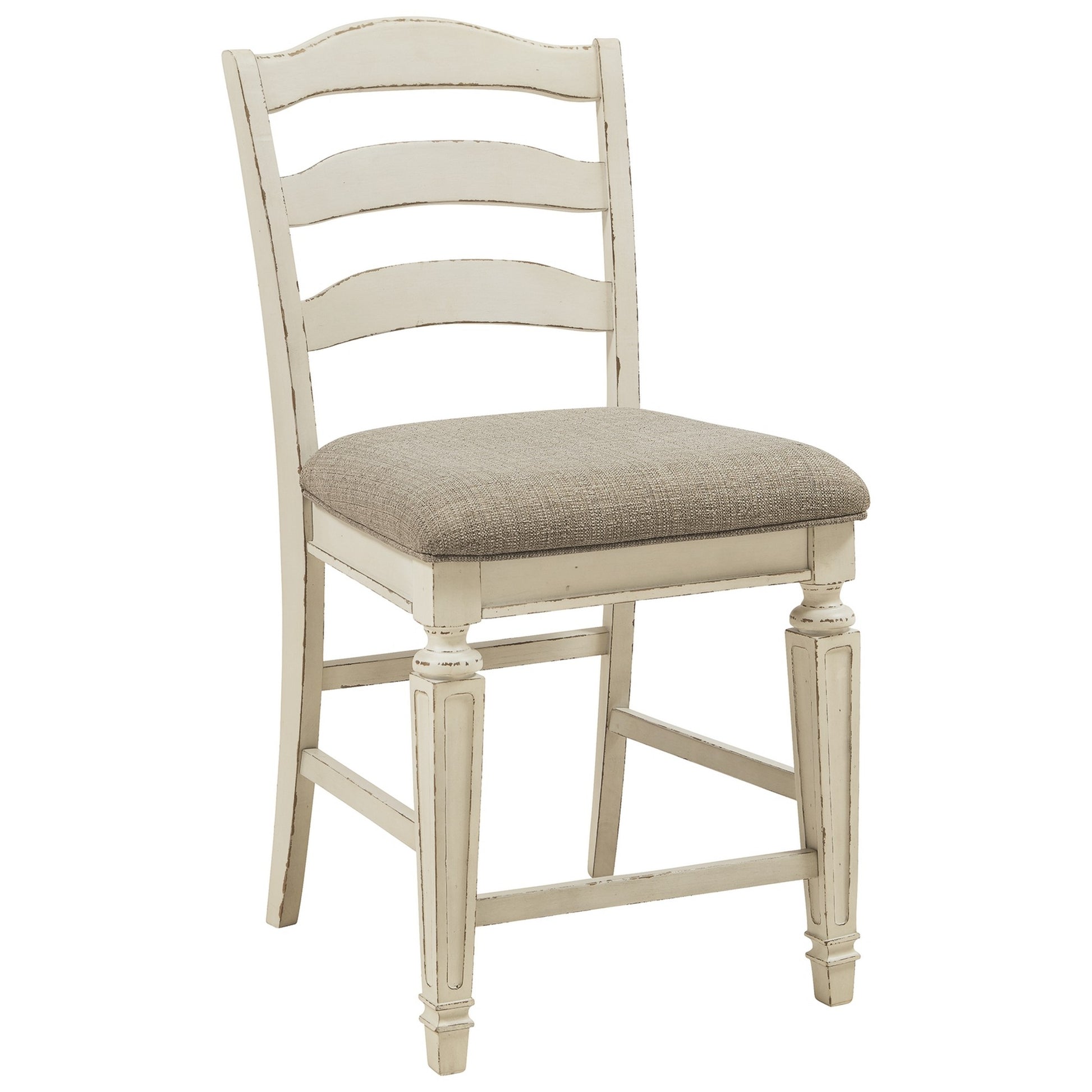 Fabric Upholstered Barstool With Ladder Back Set Of 2 White And Brown By Benzara | Bar Stools & Tables | Modishstore - 4
