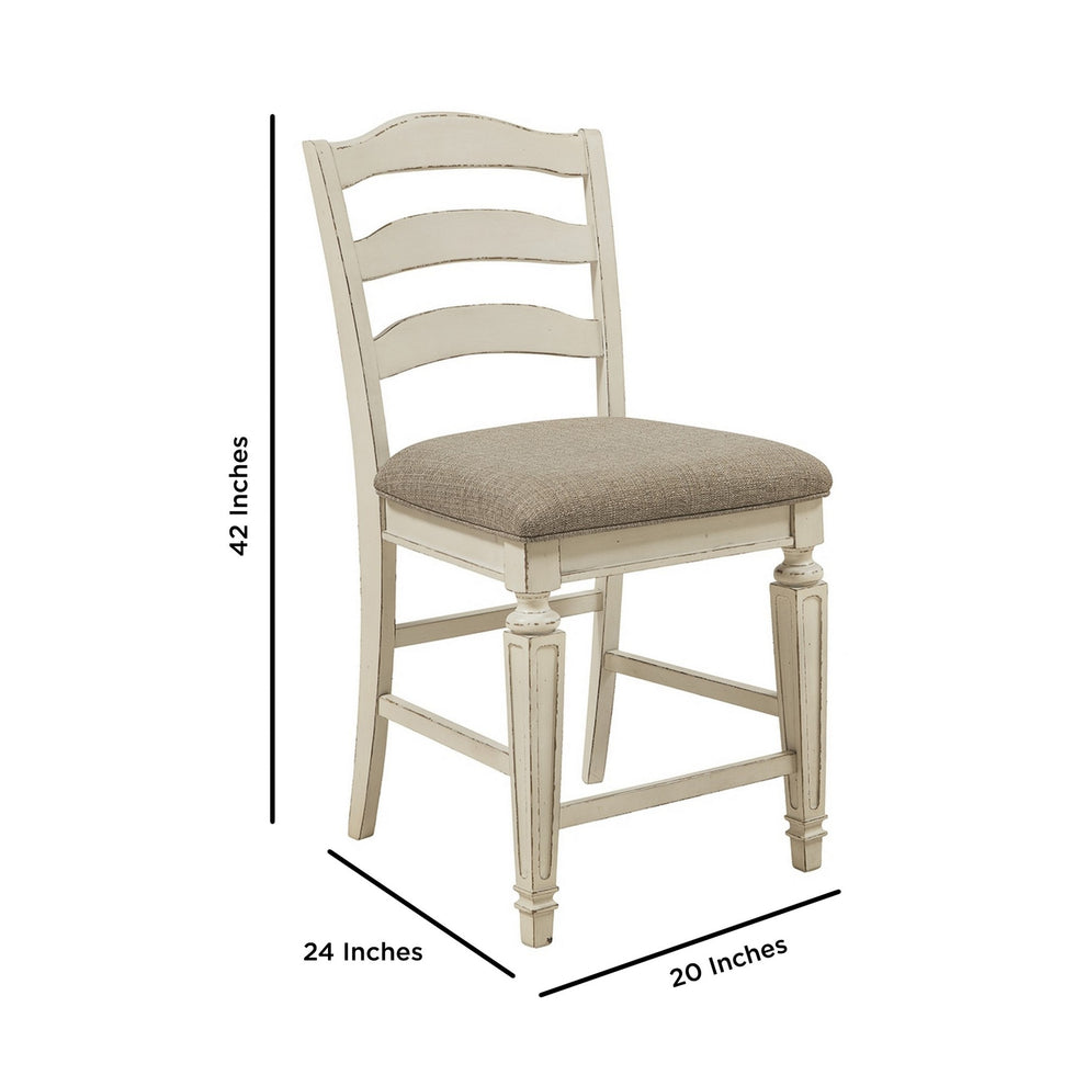 Fabric Upholstered Barstool With Ladder Back Set Of 2 White And Brown By Benzara | Bar Stools & Tables | Modishstore - 5