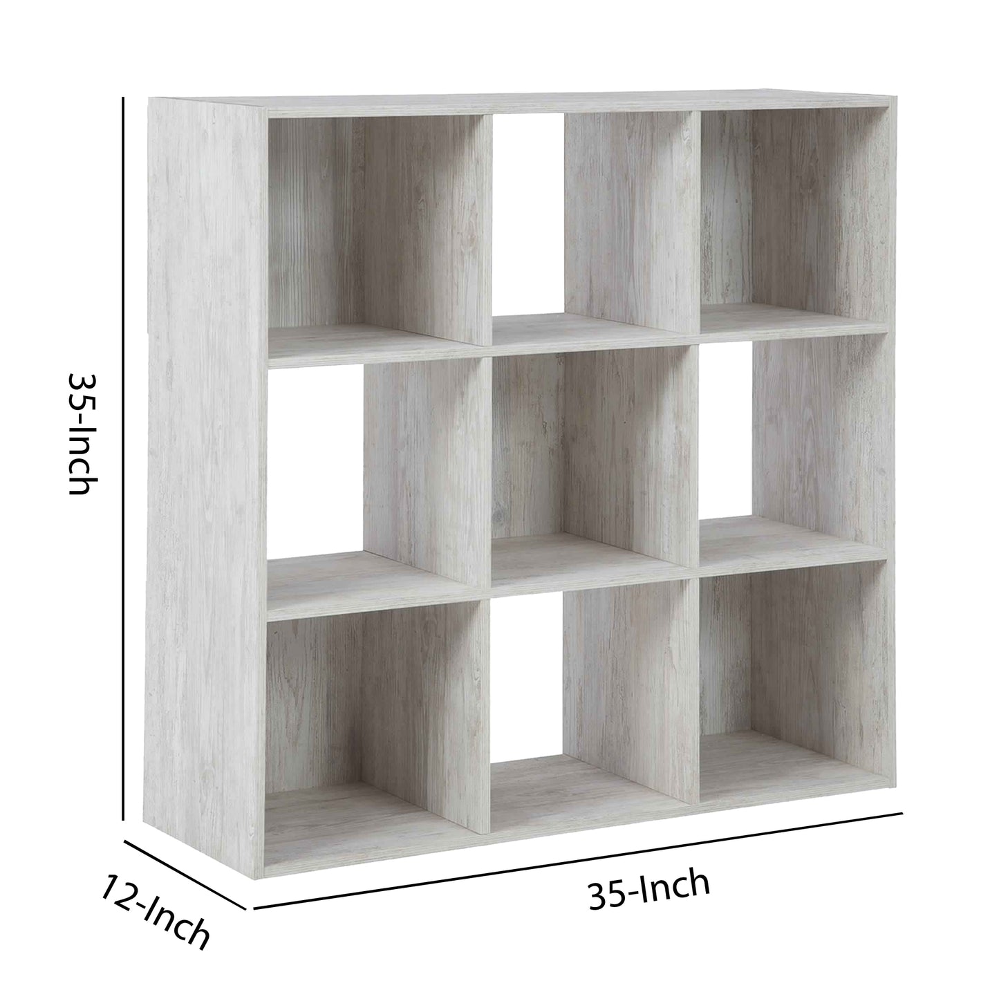 9 Cube Wooden Organizer With Grain Details Washed White By Benzara | Shelves & Shelving Units | Modishstore - 5