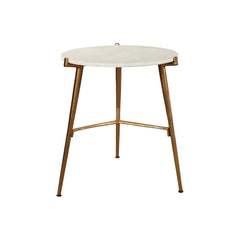 Round Marble Top  Accent Table With Angled Metal Legs Gold And White By Benzara
