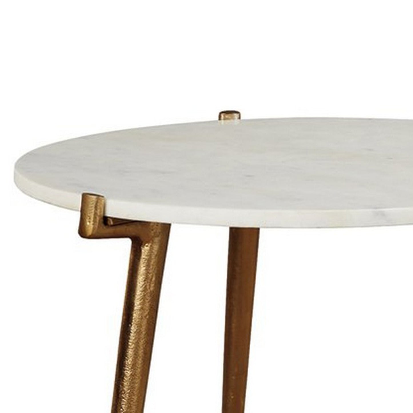 Round Marble Top Accent Table With Angled Metal Legs Gold And White By Benzara | Accent Tables | Modishstore - 4