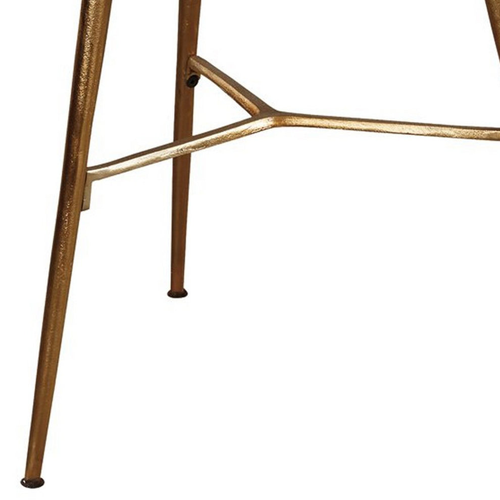 Round Marble Top Accent Table With Angled Metal Legs Gold And White By Benzara | Accent Tables | Modishstore - 3