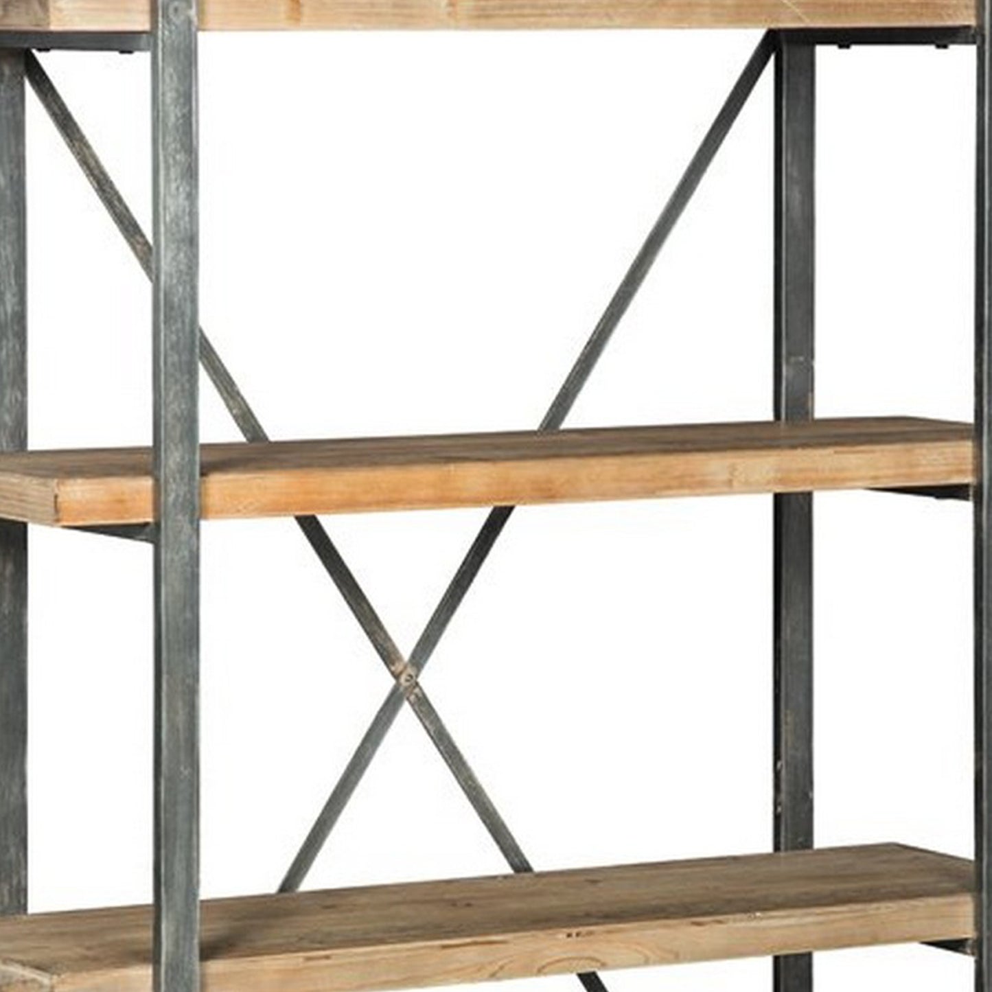 4 Wooden Fixed Shelf Bookcase With X Metal Support Brown And Gray By Benzara | Shelves & Shelving Units | Modishstore - 4