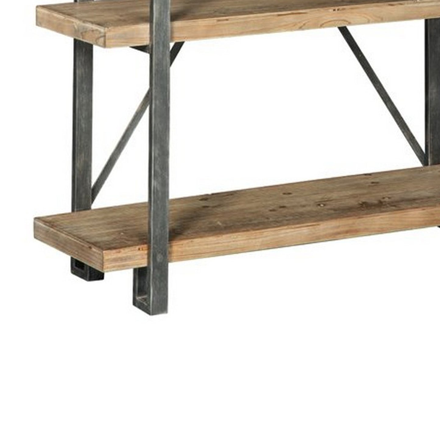 4 Wooden Fixed Shelf Bookcase With X Metal Support Brown And Gray By Benzara | Shelves & Shelving Units | Modishstore - 3