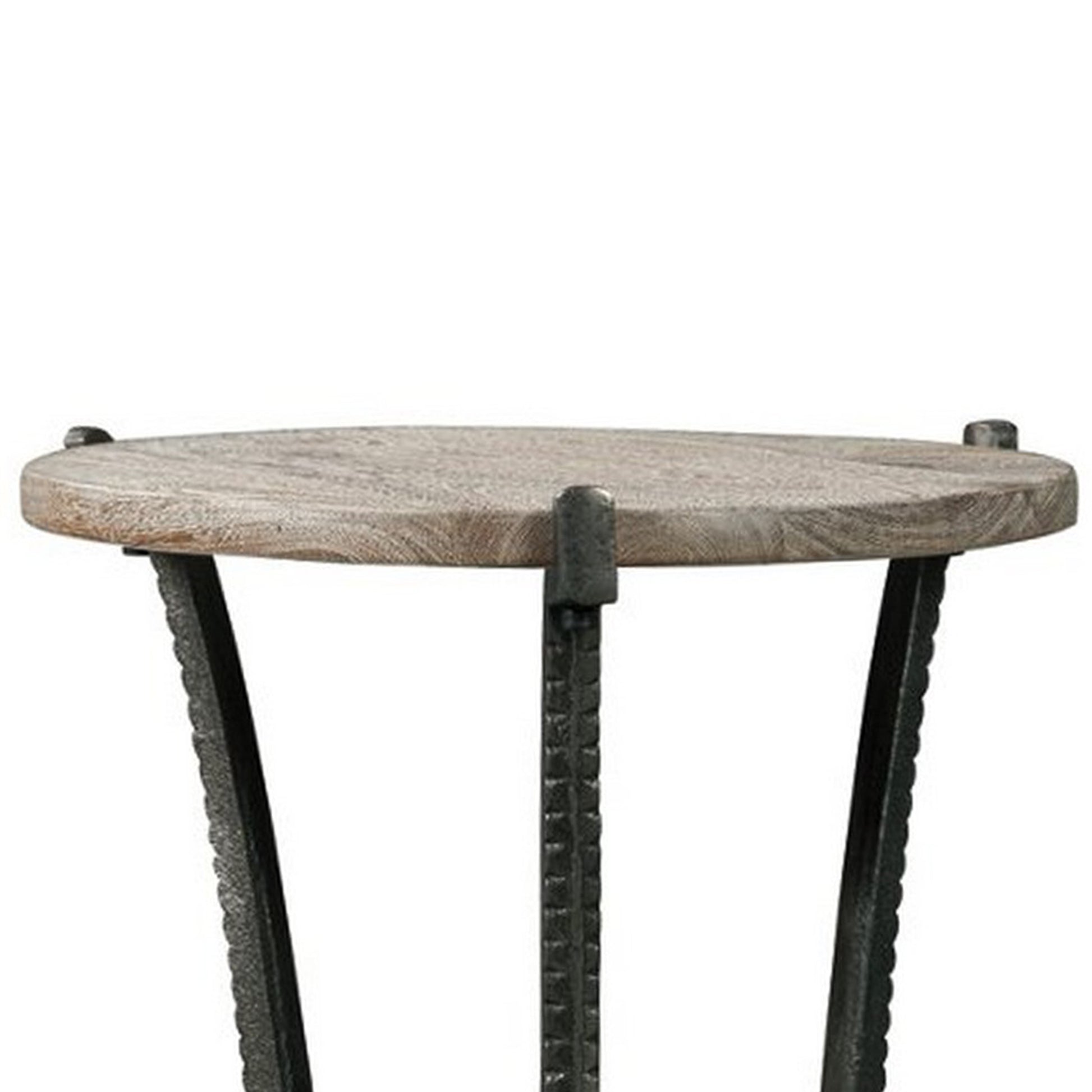 Round Wooden Top Accent Table With Flared Metal Legs Brown And Gray By Benzara | Accent Tables | Modishstore - 4