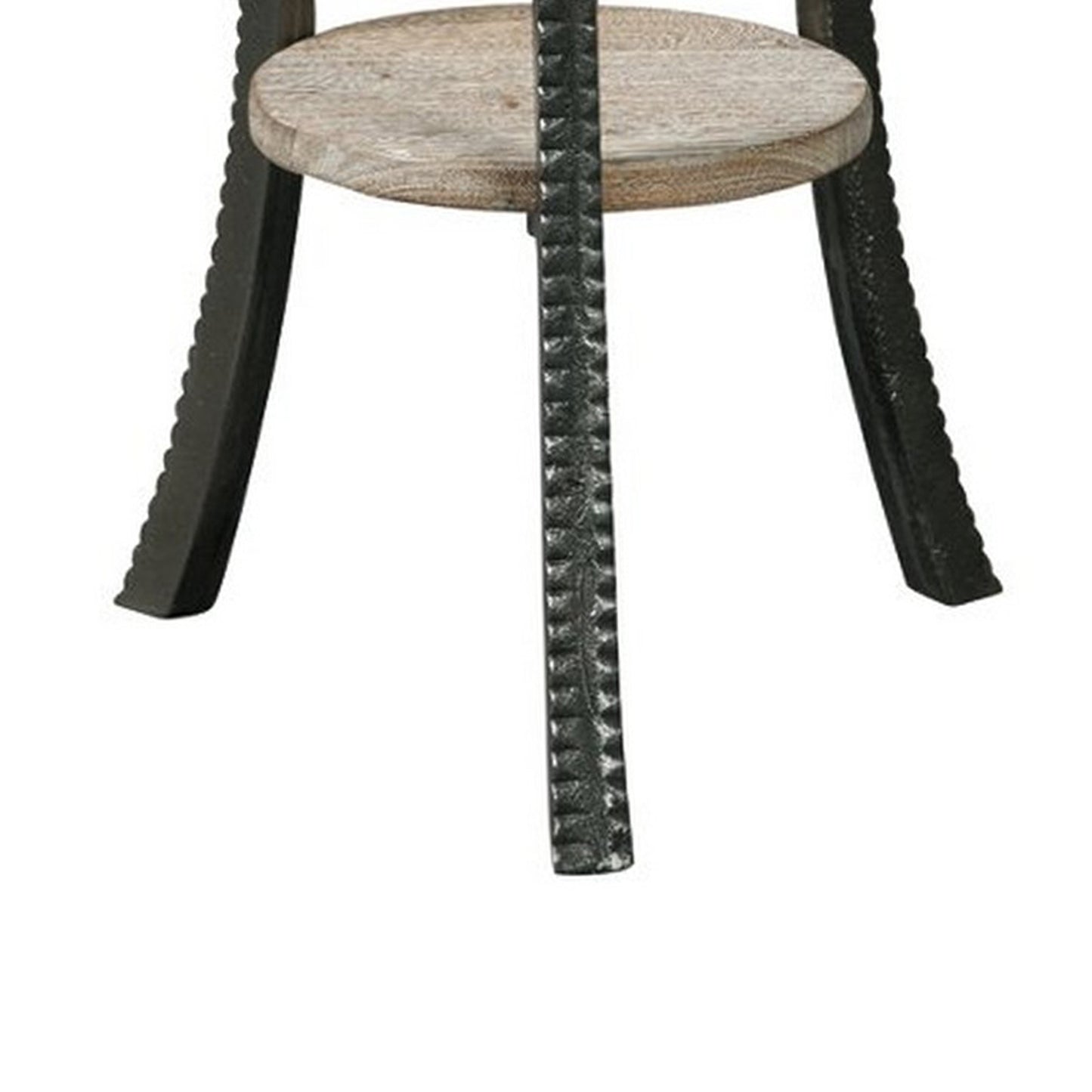Round Wooden Top Accent Table With Flared Metal Legs Brown And Gray By Benzara | Accent Tables | Modishstore - 3